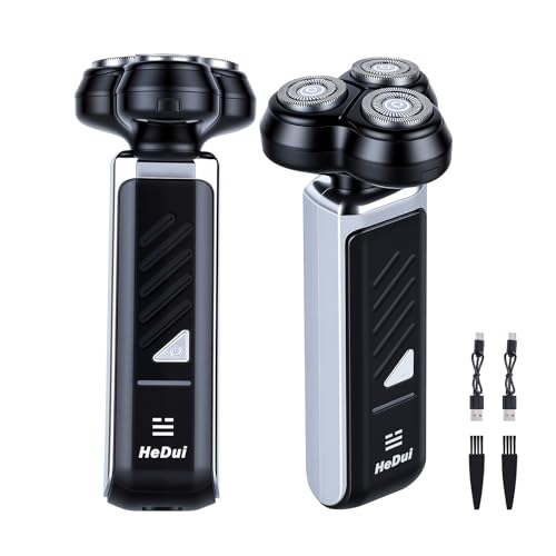 2-Pack Electric Rotary Shavers for Men 3D Floating Head Rotary Razor USB-C Rechargeable Easy Clean Magnetic Head Ideal Gift for Dad Husband Travel Razor for Men