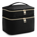 HBlife Double Layer Travel Makeup Bag Portable Cute Leather Cosmetic Bag Large Make Up Bag Makeup Case Organizer Toiletry Bag for Women Girls with Handle and Removable Divider(Black)