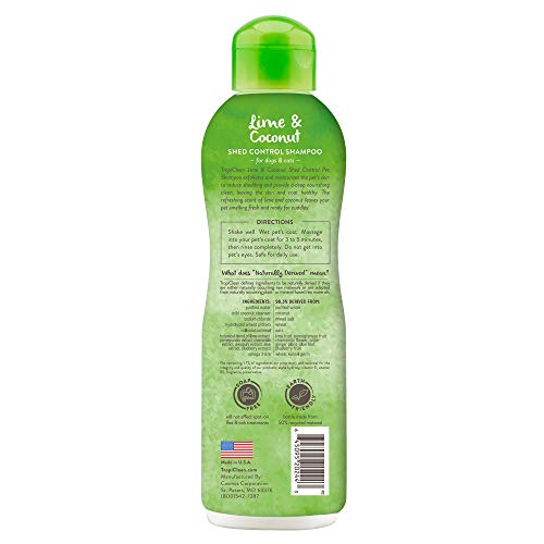 TropiClean Lime & Coconut Deshedding Dog Shampoo for Shedding Control | Natural Pet Shampoo Derived from Natural Ingredients | Cat Friendly | Made in the USA | 20 oz.