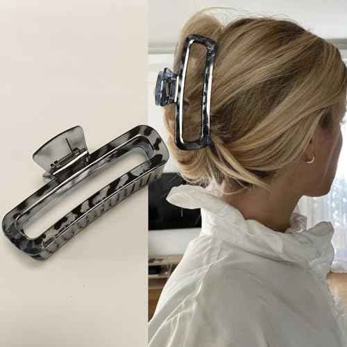 5 Inch Large Hair Claw Clips, No Slip Matte & Glossy Unbreakable Square XL Hair Clips for Thick Long Curly Hair, Women's Big Rectangle Strong Clips, 4 Pack