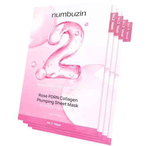 numbuzin No.2 Sheet Mask | Rose PDRN Collagen Plumping Sheet Mask | Korean Mask for face | Brightening, Hydrating, Firming and Moisturizing | Collagen, Peptides, PDRN | 4ea