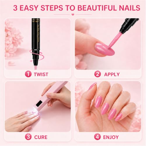 3-in-1 Quick-Dry Gel Nail Polish Pen Set with Fine Tip, 6 Colors