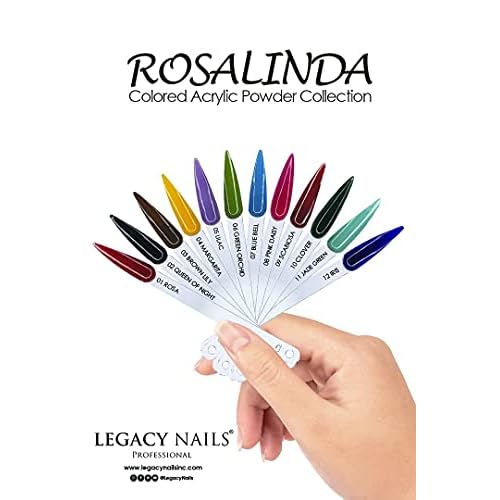 Legacy Nail Acrylic Powder Collections - 12 Colors Professional Nail Art Powder Set Manicure DIY for Dip & Acrylic Nail Extensions (Rosalinda Collection)