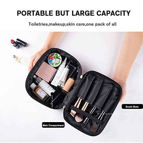 FITINI 3 Pieces Makeup Bags Double Layer Travel Large Cosmetic Cases Organizer Toiletry Bags Waterproof Small Zipper Pouch for Women Makeup Brush Storage Bag,Black Marble