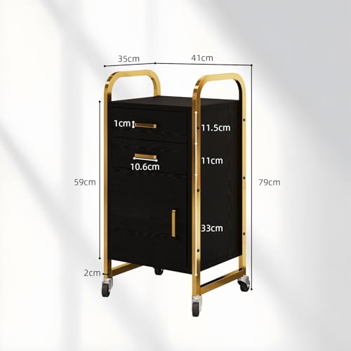 Black & Gold Salon Trolley Cart with Drawers & Cabinet