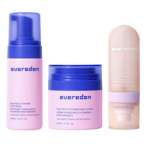 Evereden Kids Multi-Vitamin Hydrating Face Mist, Face Wash, & Kids Face Cream Set: Clean, Vegan, and Multivitamin-Rich Kids Skin Care Set for 6 & up - Moisturize & Refresh