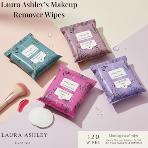 Laura Ashley 4 Pack Face Wipes for Women - Cleansing Makeup Remover Wipes with Vitamin C, Retinol, Hyaluronic Acid - 120 Pcs