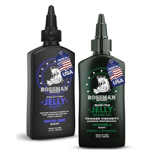 Bossman Jelly Beard Oil for Men Bundle | 2 Pack, 8 oz (Royal Oud + Vetiver X Scents) | Softens, Moisturizes & Conditions with Natural Ingredients ? Made in the USA