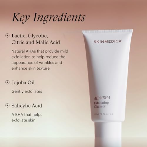 SkinMedica AHA/BHA Exfoliating Face Wash (NEW PACKAGING),Gentle Facial Exfoliating Scrub with Jojoba Oil for Smoother, Radiant Skin - Helps Improve the Appearance of Skin Tone & Texture (6 Fl Oz)