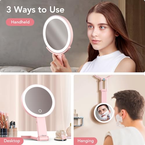 LitBear Travel Makeup Mirror with LED Lights, 10X/1X Magnification