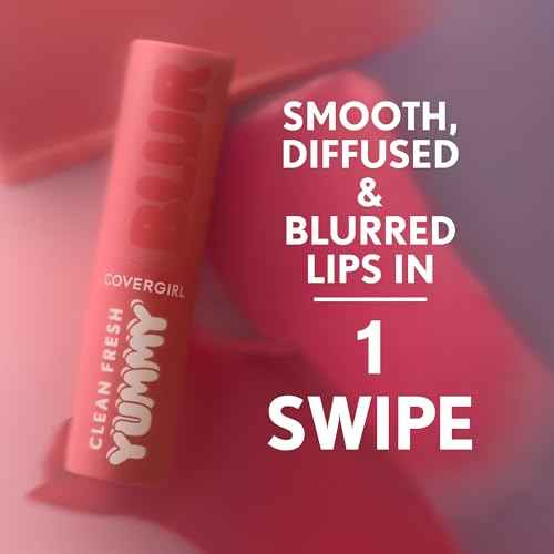 COVERGIRL Clean Fresh Yummy Blur Lipstick, Blurring Effect, Matte Lip Color, Fresh Pear Flavored, Vegan Formula - 180 Hunny Blur (Deep Plum)