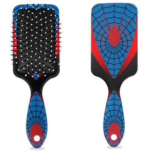 Kids Hair Brush for Boys Girls Toddler - Blue Red Spider Web Detangler Hairbrush for Wet Dry Thin Long Curly Hair Pain-Free Comb Glide Through Tangles with Ease and Massage Scalp