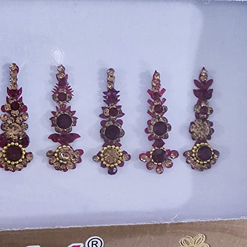 Multicolored Crystal Bindi Bridal face Jewels Forehead Tika Indian Bindis for women bindi Indian multicolor round long small gold (Long 12 Bindi - Dark Red (maroon))