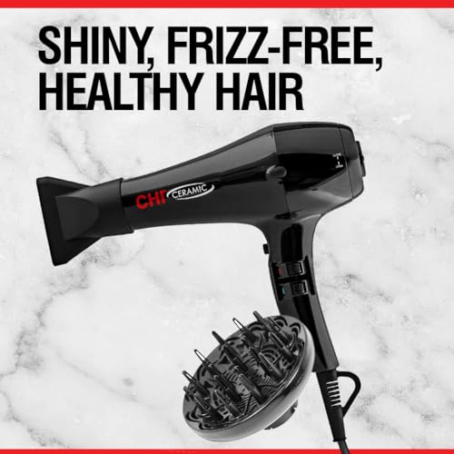 CHI Ceramic 1875 Watt Hair Dryer, Includes A Concentrated Nozzle, Quick-Drying, Reduces Frizz & Increases Shine, Jett Black