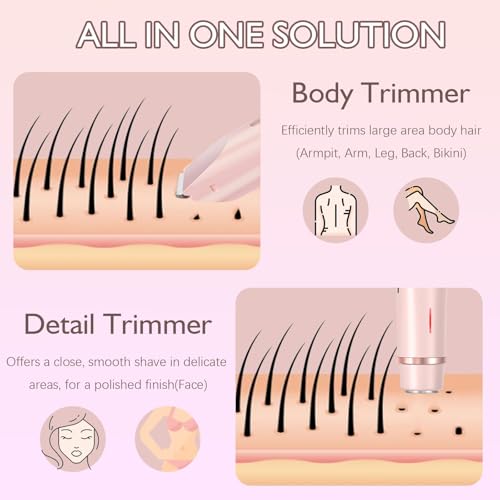 Bikini Trimmer for Women, 2 in 1 Electric Razors for Women - Double Head, Rechargeable, IPX7 Waterproof, Pain-Free Hair Removal for Facial, Body & Sensitive Areas with Ceramic Blades, Cordless
