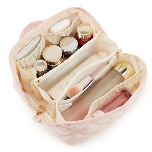 YTL Quilted Makeup Bag, Full-Open Cosmetic Organizer for Travel