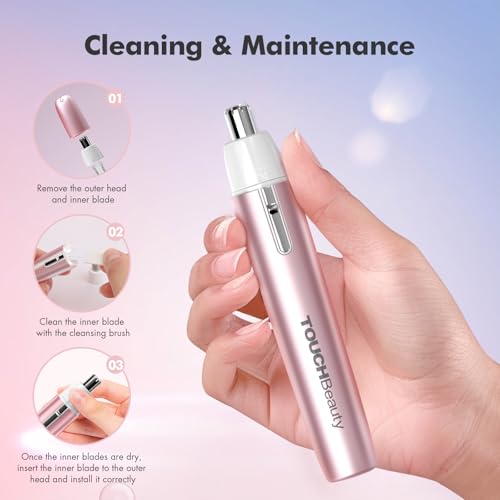 TOUCHBeauty Electric Ear and Nose Hair Trimmer for Women, Painless Round Tip for Sensitive Skin, Mini Portable Shaver with Travel Case, Easy Clean & Battery Powered, Perfect for Valentine's Day