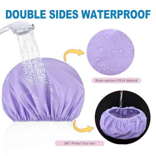 6 PCS Shower Caps for Women, Double Side Waterproof Shower Cap, Reusable Elastic Bath Caps for Shower, EVA Bathing Shower Caps, Bath Hair Caps - Candy Color