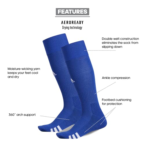 adidas Rivalry Soccer Socks Cushioned Over The Calf (OTC) (2-Pair), Royal Blue/White, X-Small