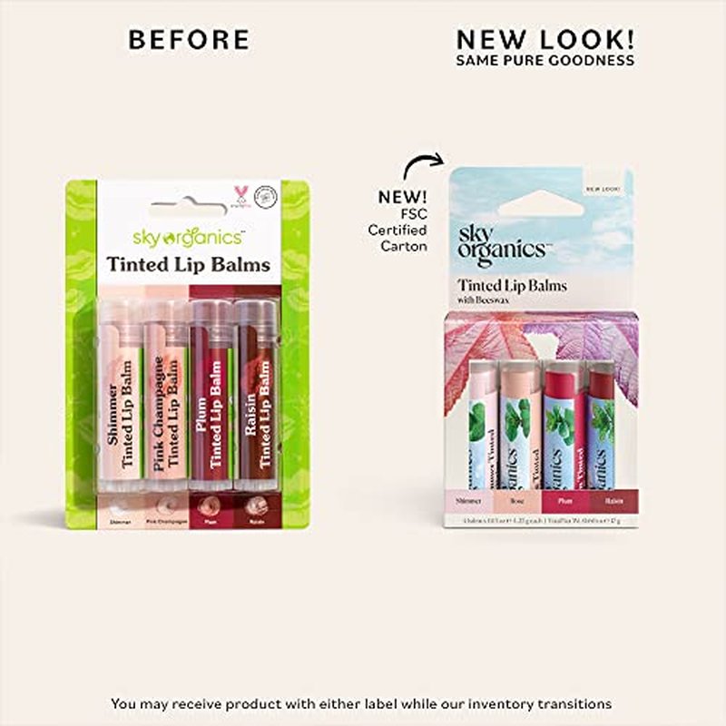 Sky Organics Tinted Lip Balms with Beeswax and a Rich Nourishing Blend of Plant Oils, Moisturizing Lip Balm to Lock In Moisture and Add A Sheer Wash Of Color & Shine, Four Assorted Flavors, 4pk.