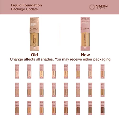 Mineral Fusion Full Coverage Foundation, Liquid Foundation - Neutral 1- Fair Complexion w/Neutral Undertones, Lightweight Matte Finish, Up to 12 Hr Hydration, Hypoallergenic & Vegan, 1 fl. oz