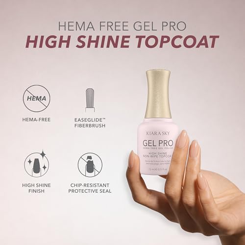 Kiara Sky HEMA-Free No-Wipe Gel Top Coat - High Gloss UV/LED, 0.5 fl oz