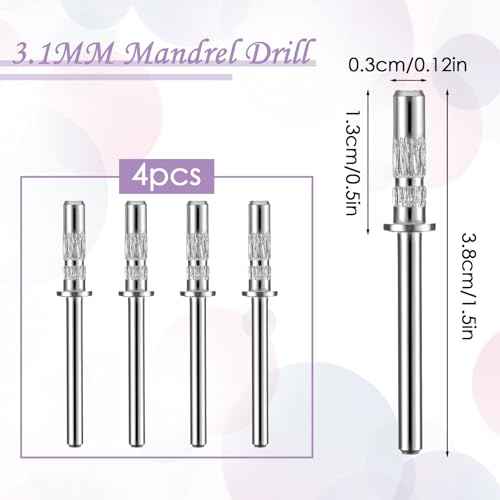 4Pcs Small Mandrel Nail Bit 3mm Mini Mandrel for Nail Sanding Bands,Stainless Steel Small Sanding Band Nail Drill Bit for Electric Drill File Machine Manicure Accessory