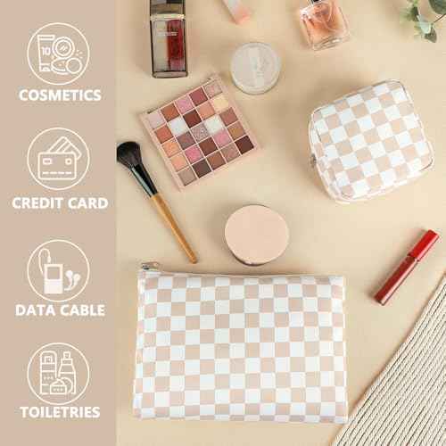 Checkered Makeup Bag, Travel Cosmetic Bag Organizer Toiletry Bag Make Up Bags with Zipper & Compartments for Women Girls