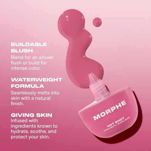 Morphe Hot Shot Blush Drops - Hydrating, Buildable Liquid Blush for Cheeks with Niacinamide and Antioxidants- Buildable, Waterweight Formula for a Natural Finish - That Girl (0.5 Fl Oz)