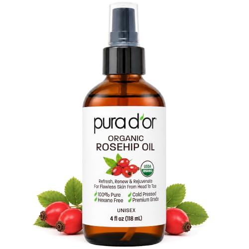 PURA D'OR USDA Organic Rosehip Seed Oil 4oz Cold-Pressed Face & Hair Treatment
