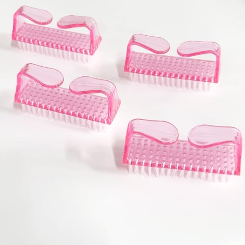 Nail Brush Set for Manicure and Pedicure Cleaning - 4 Pink Handle Brushes