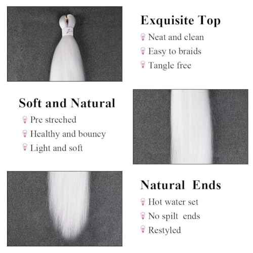 White Pre Stretched Braiding Hair 3 Bundles/Pack 26" Easy Braid Hair Itch Free Crochet Twist BraidsYaki Texture Hair for Braiding Extensions for Women (26 Inch,3 Packs,White)