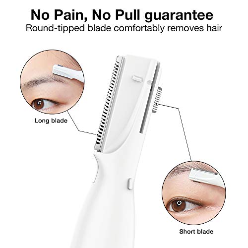 Electric Eyebrow Trimmer - Facial Hair Remover for Eyebrows, Face, Chin, Neck & Upper Lip - Painless Precision Shaver with Comb & Replaceable Blades - Battery Powered & Portable for Peach Fuzz & Body