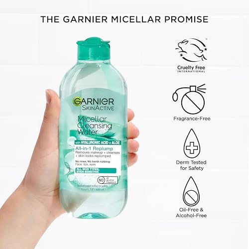Garnier Micellar Water with Hyaluronic Acid - Hydrating Makeup Remover & Facial Cleanser, All Skin Types, 13.5 Fl Oz
