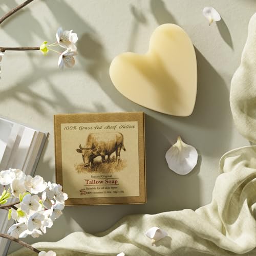 Tallow Soap, Beef Tallow Soap, Tallow Soap Bar, Handmade Unscented Beef Bar for Men Women Body Hand Face All Skin Soothes, Hydration - No Dyes, No Chemicals, No Fragrances, 50g