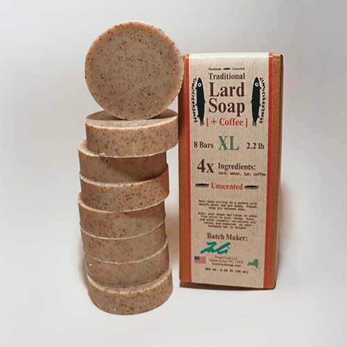 troutcreeksoaps¢ç Traditional Lard Soap + Coffee 8 Bars, 2.2lb | Natural, Unscented & Biodegradable | Handmade with Just 4 Simple Ingredients | Pig Tallow Bar Soap Made in the USA