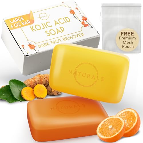 Kojic Acid Soap, Turmeric Soap Bar & Orange, Kojic Acid Soap for Hyper-pigmentation, Helps Reduce Dark Spot, Japanese Kojic Soap, Kojic Acid and Turmeric Soap, Hyaluronic Acid & Retinol (2 Pack)