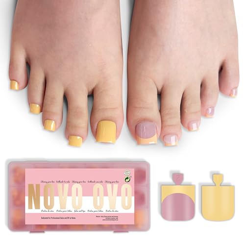 Pre-Designed Toe Nail Tips Set with French & Color Shades for DIY Pedicure