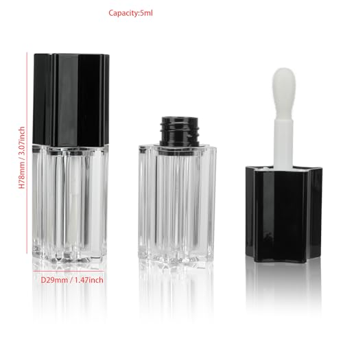 COSIDEA 30pcs 5ml 0.17oz Black Star shape big doe foot wand lip gloss tubes for DIY lipgloss containers with thick brush