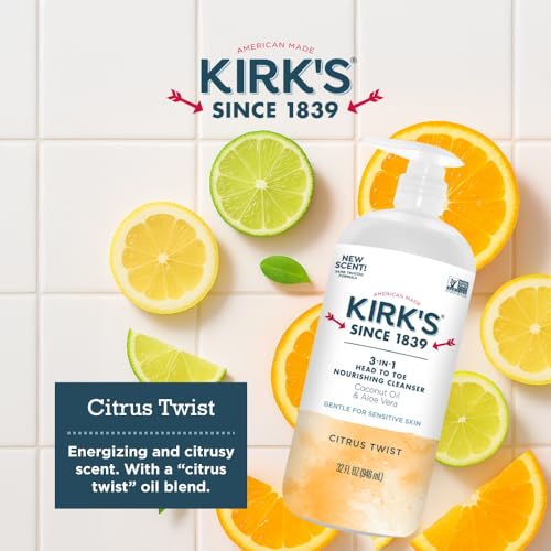 Kirk's Citrus Twist 3-in-1 Cleanser - Shampoo, Body Wash & Bubble Bath, 32 oz
