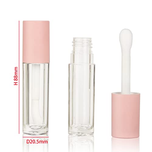 COSIDEA 24 pcs 5ml empty big brush lip gloss tube with stopper (Frosted bottle, Pink cap)