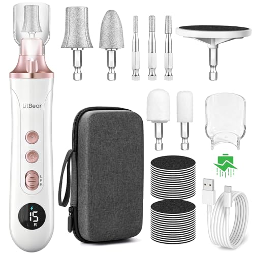 LitBear Cordless Electric Nail Drill Set - 15 Speed Toenail Grinder for Home Salon Care