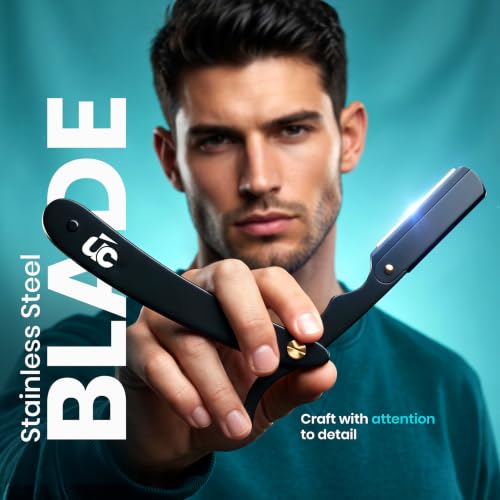 Utopia Care Stainless Steel Straight Razor with 100 Blades, Black Handle, Professional Barber & Grooming Tool