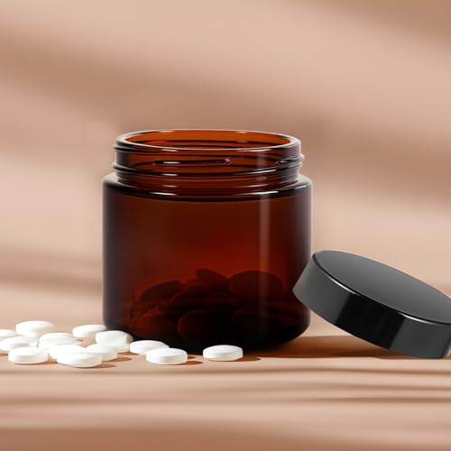 3-Pack 2oz Amber Glass Jars with Airtight Black Lids