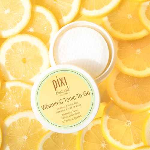 Pixi Vitamin-C Tonic to-Go, Brightening & Toning, Containing Vitamin-C & Probiotics, Boosting Skin Luminosity, Alcohol-Free Daily Balancing Toner Pads On The Go, 60 Pads