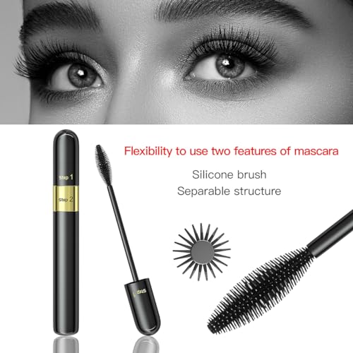 Telescopic Tubing Mascara, 2 in 1 Vibely Long-Lasting Waterproof & Smudge-Proof 4D Silk Fiber, Volume and Length Black No Flaking and No Clumping (Pack of 1)