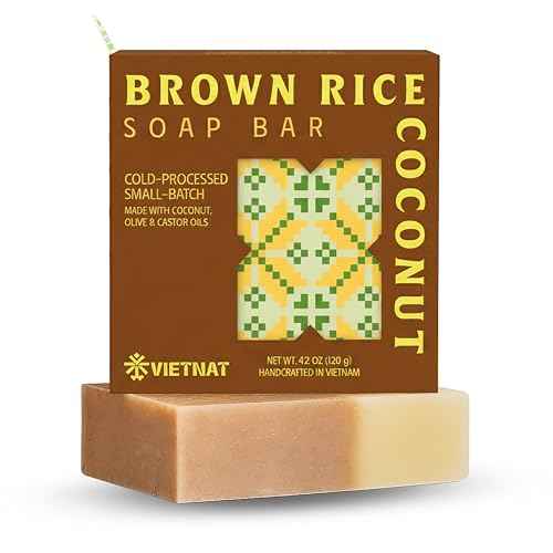 Brown Rice & Coconut Milk 2-in-1 Luxurious Natural Soap Bar (4.2 oz) | Gentle Exfoliation & Nourishing Cleanse | Cold-Processed, Handmade in Vietnam for Smooth, Fresh Skin (Pack of 1)