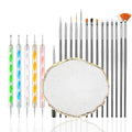FULINJOY 21Pcs Nail Art Brushes & Dotting Tool Set with Resin Palette