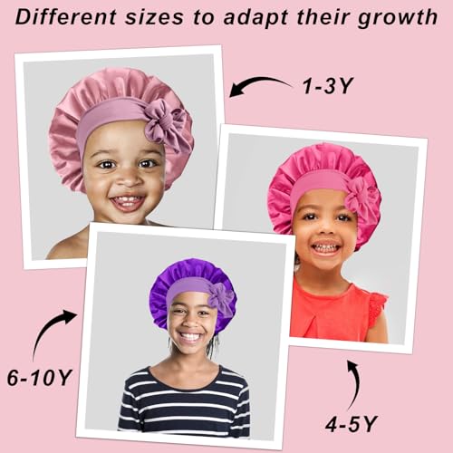 Kids Satin Sleep Bonnet 3-Pack - Adjustable Hair Care Cap