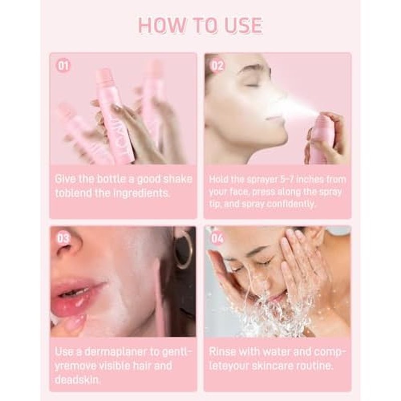 2PCS Hair Identifier Spray for Face Shaving Powder Spray Women, Facial Hair Spray Face Body Hair Identifier Spray Face Spray for Shaving Peach Fuzz Spray for All Skin Types